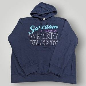Wound Up Adult L Navy Blue SARCASM Hoodie Hooded Sweatshirt Funny Saying